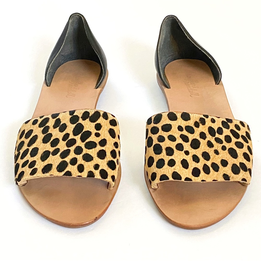 Loeffler Randall tan black spot leopard print calf hair sawyer flats sandals - Picture 3 of 9
